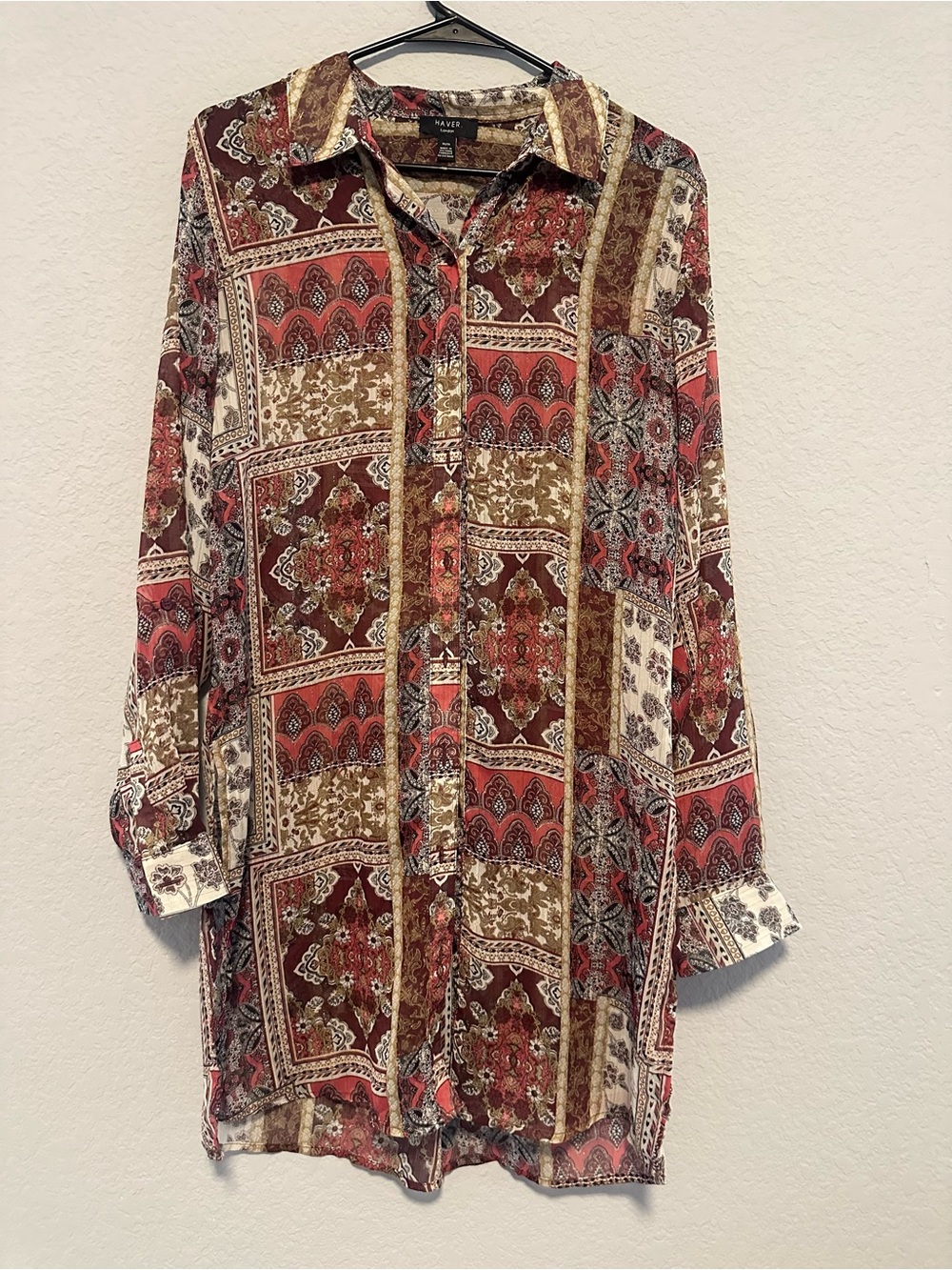 Haver London Medium Floral Chiffon Sheer Button Down Grandma Core Boho Blouse